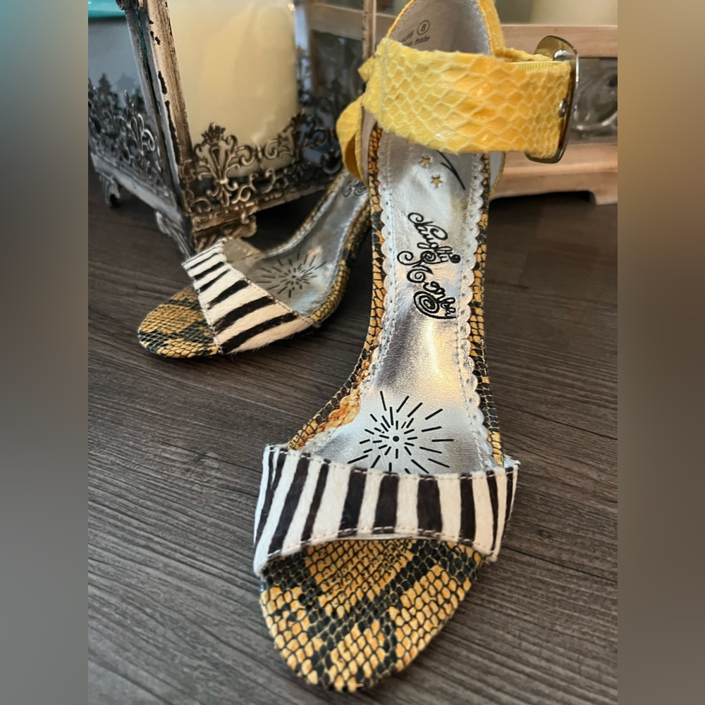 Naughty Monkey Black and Yellow Animal Print Sandals Size 8